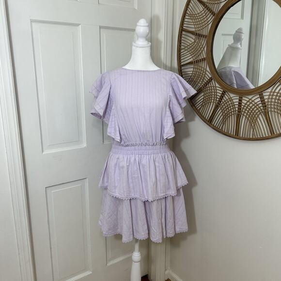 Shabby Chic Dress Sz‎ L Romantic Ruffles Smocked Fancy Lavender Cotton Feminine - Picture 1 of 3